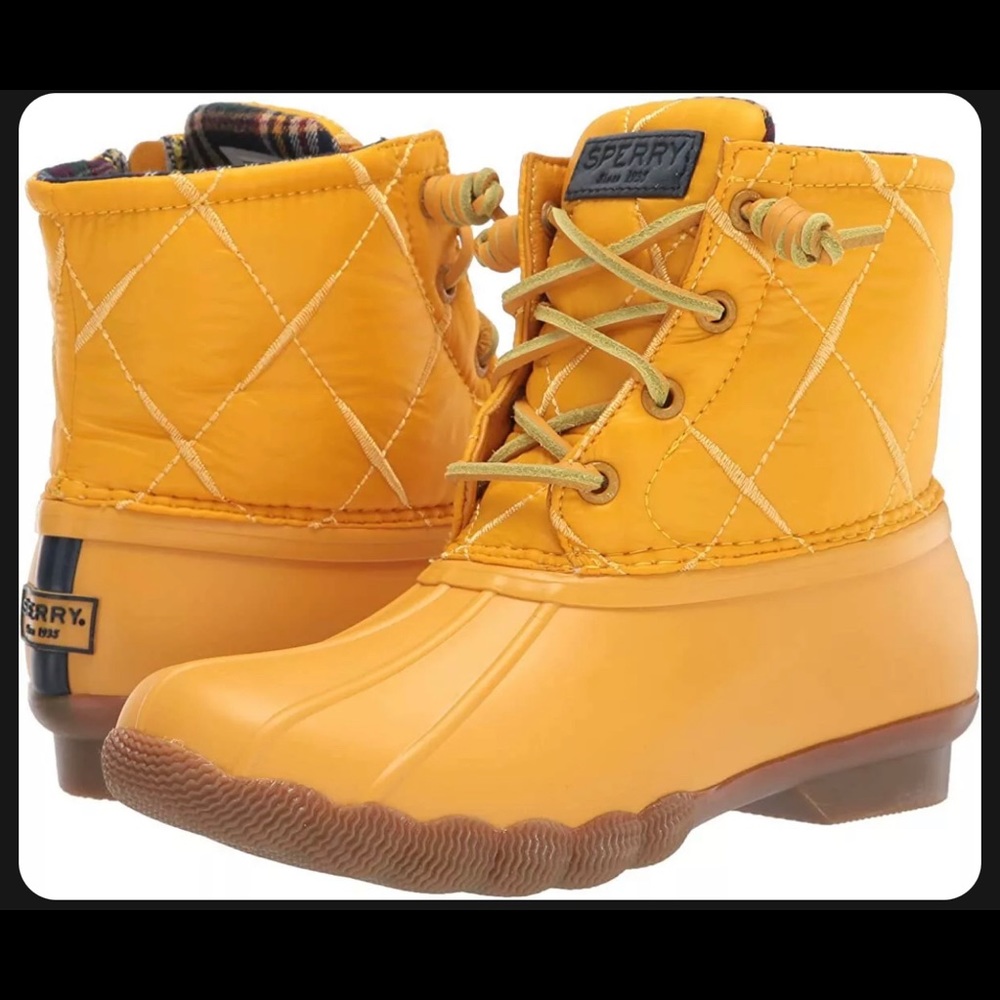 Brand new size 11 with tags Sperry, yellow duck boots.